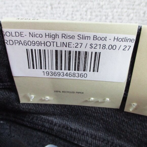 Agolde Jeans Womens 27 Black Denim Nico High Rise Slim Boot Hotline NWT $218 - Picture 11 of 15